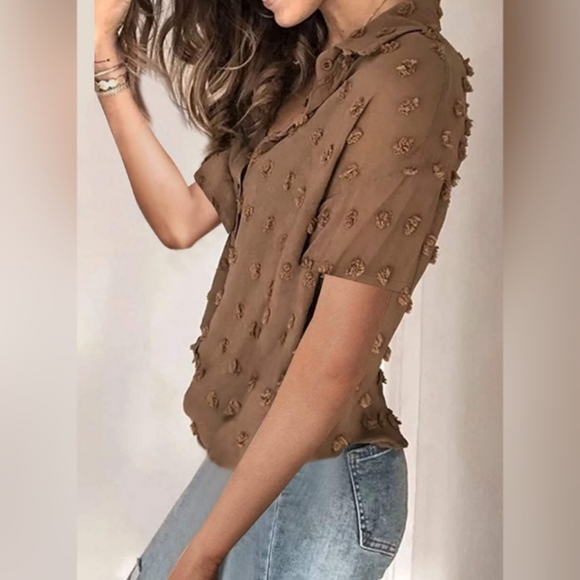 🌞Chiffon Blouses Long Sleeve Button Down Pom Pom - Picture 2 of 3